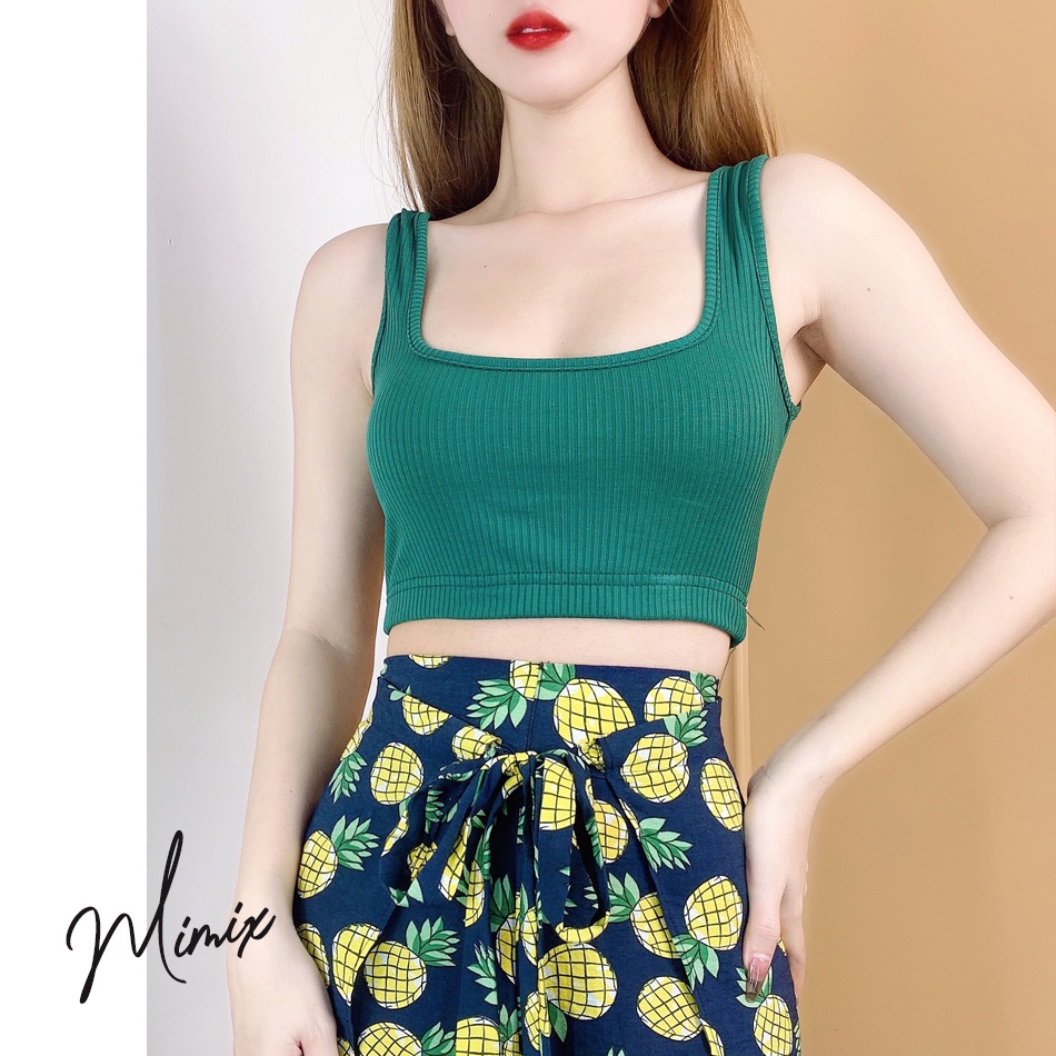 Áo croptop nữ hai dây bảng to thun gân co giãn MIMIX BZ9075