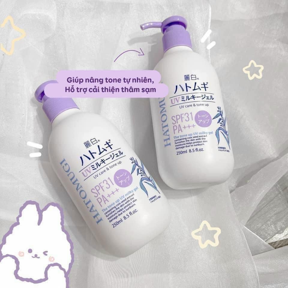 Sữa dưỡng thể chống nắng  Hatomugi Nhật Bản, Dưỡng Trắng Mịn Da Chống Nắng 250ml
