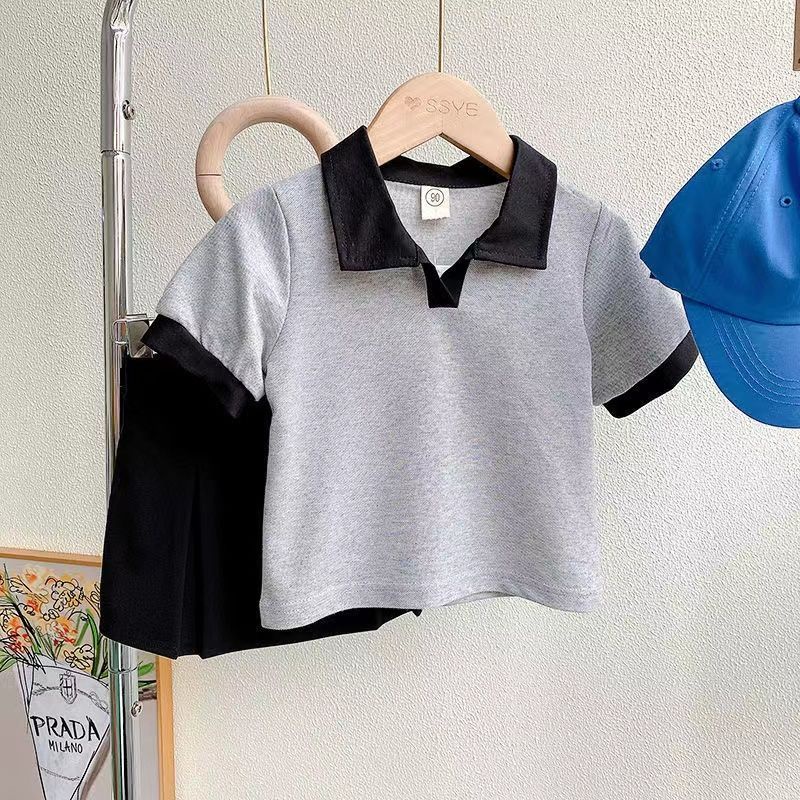 Bộ Áo Thun POLO Tay Ngắn Kèm Quần Culottes Thời Trang Mùa Hè Dễ Thương Cho Bé Gái