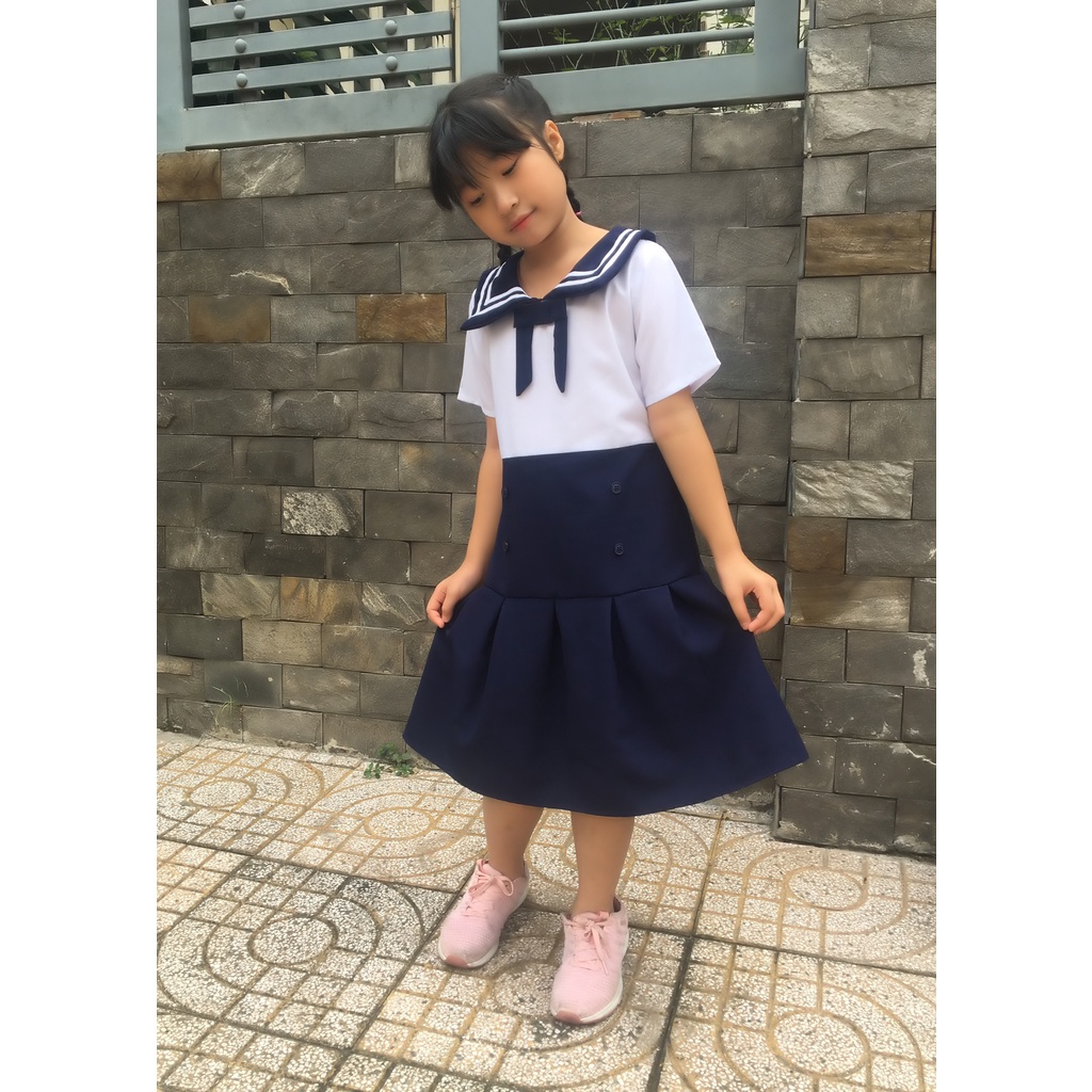 Váy đầm đi học bé gái cổ hải quân váy xếp li Jadiny GDP039