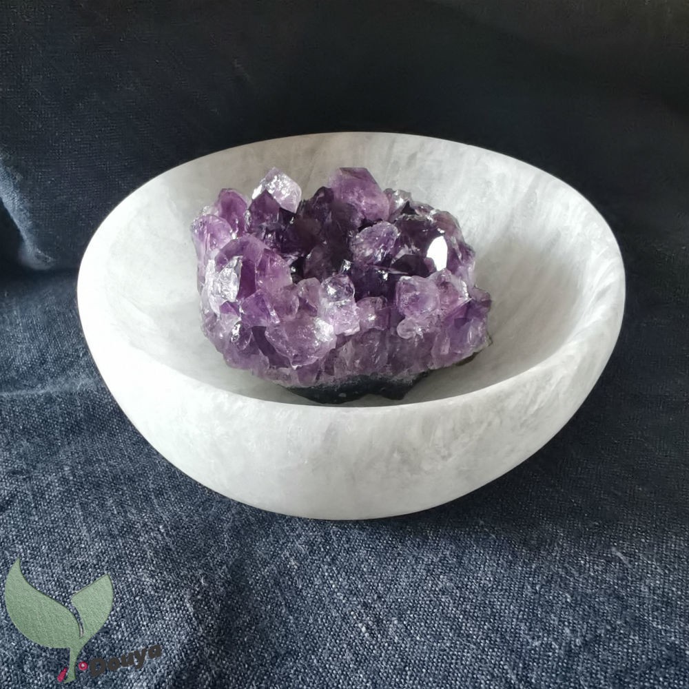 Bát Selenite Khắc Họa Tiết 4"/4.7" Trang Trí