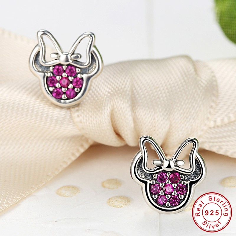 Khuyên Tai Bamoer Hình Chuột Mickey Phối Nơ Đính Đá Zircon Dễ Thương Cho Nữ