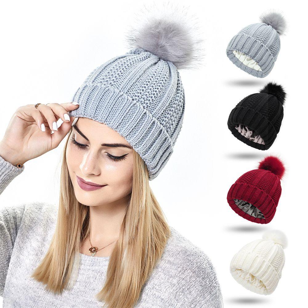 Mũ Beanie Mùa Đông Vải Satin Co Giãn Cho Nữ