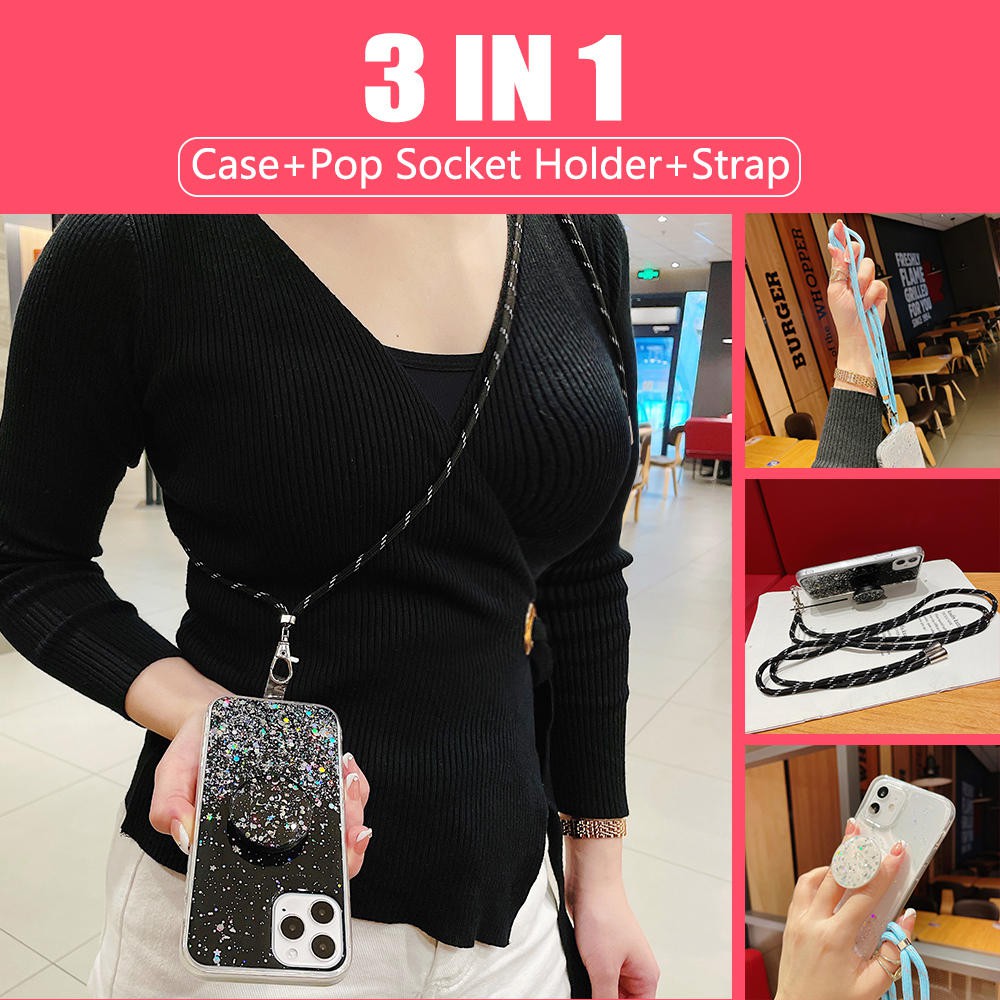 Ốp lưng kèm dây lấp lánh cho Samsung A32 A52 A72 4G 5G A02s