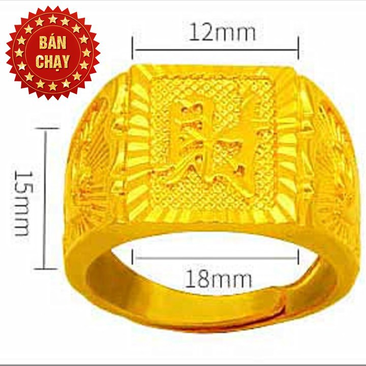 Nhẫn Nam mạ Vàng Chữ Phúc Lộc Thọ - Đủ size