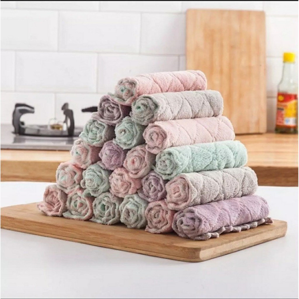[FREESHIP] Set 10 Khăn lau đa năng 2 mặt mềm mại thấm nước tốt, khăn lau bếp tiện dụng size lớn 15x26 cm
