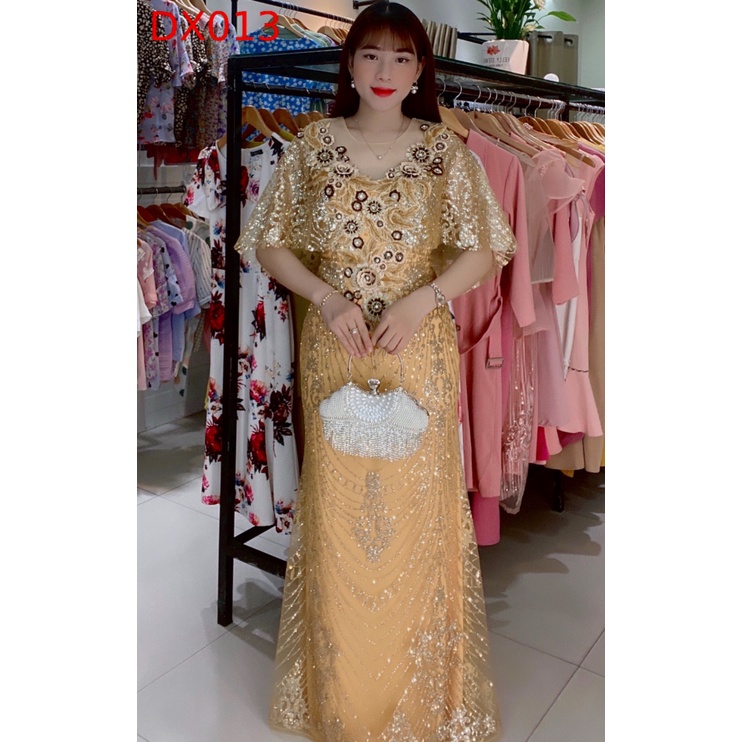 Đầm dạ hội thiết kế DORI thêu hoa kim sa lấp lánh cao cấp ĐẸP MÊ LY DX013