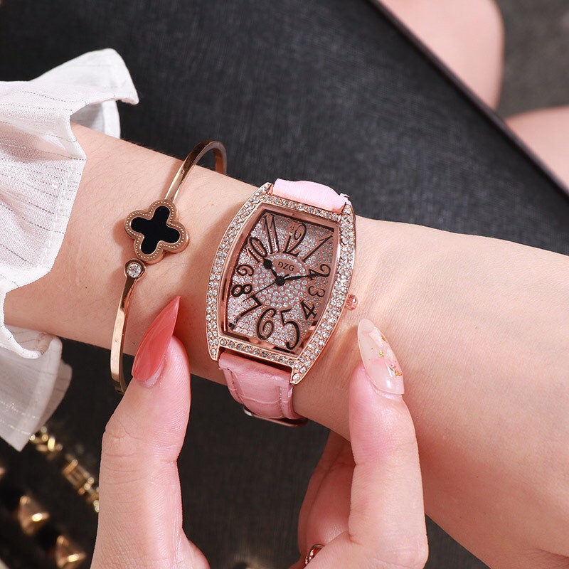 ĐỒNG HỒ NỮ DÂY DA DZG LUCAS MẶT ĐÍNH ĐÁ SANG CHẢNH CỰC HOT_HÀNG CHUẨN