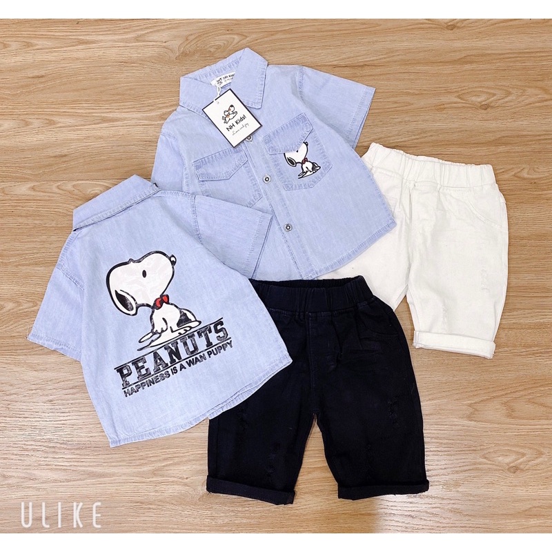Áo sơ mi jean in hình cuteee cho bé 10-20kg