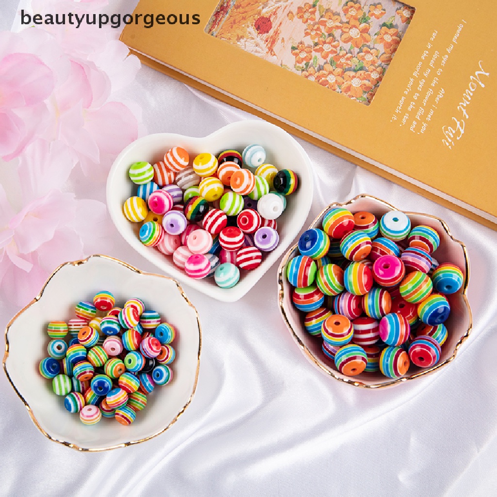 [Beautyupgorgeous] Set 50 Hạt Nhựa Tròn Màu Cầu Vồng Làm Trang Sức Thủ Công