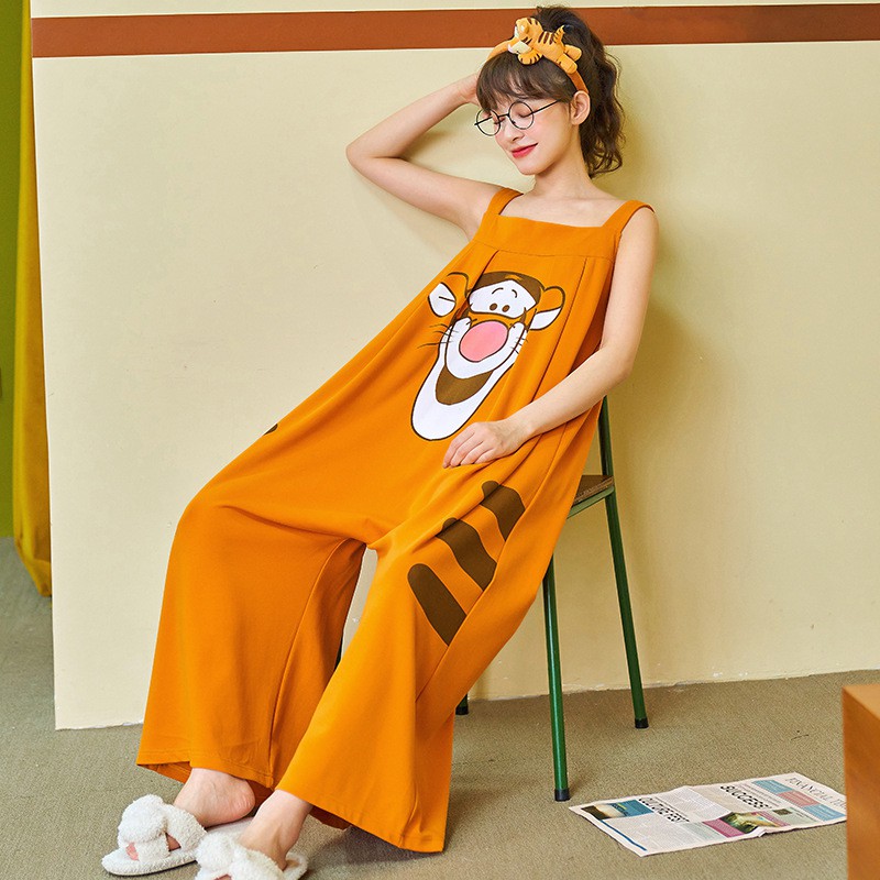 [Sẵn] Quần yếm ngủ chất mát dáng jumpsuit họa tiết thú dễ thương, Đồ ngủ nữ ulzzang mềm mát hoạt hình hàng Quảng Châu