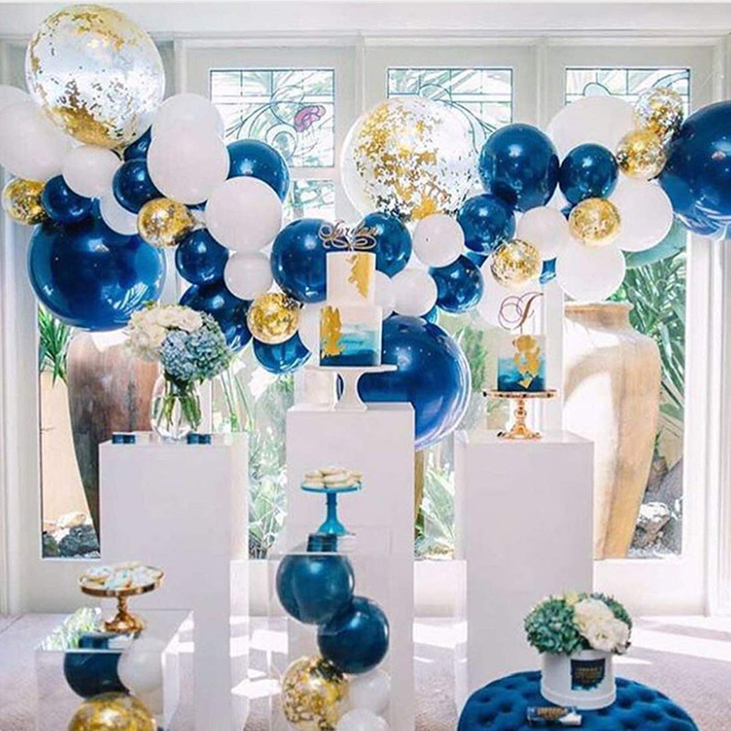 102PCS Blue and gold bong bóng đã đặt dây chuyền chuyền kết hợp bóng chuyền chuyền chuyền kết hợp một cặp đôi sinh nhật trang trí cho đám cưới kết hợp bóng bayTrụ bơm khí đẩy tay hộp dụng cụ