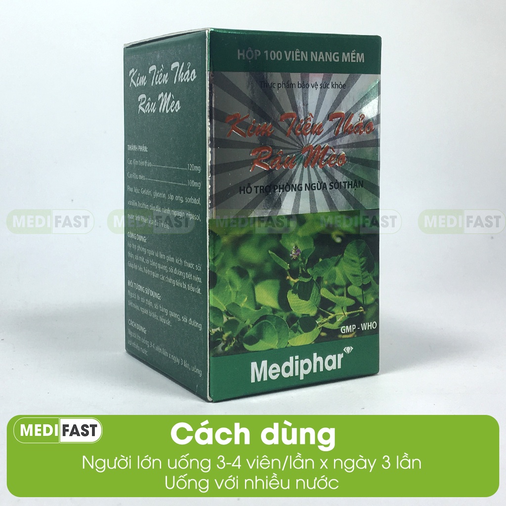 Viên uống Kim tiền thảo râu mèo hộp 100v - Giúp lợi tiểu, hỗ trợ giảm nguy cơ hình thành sỏi mật và sỏi đường tiết niệu