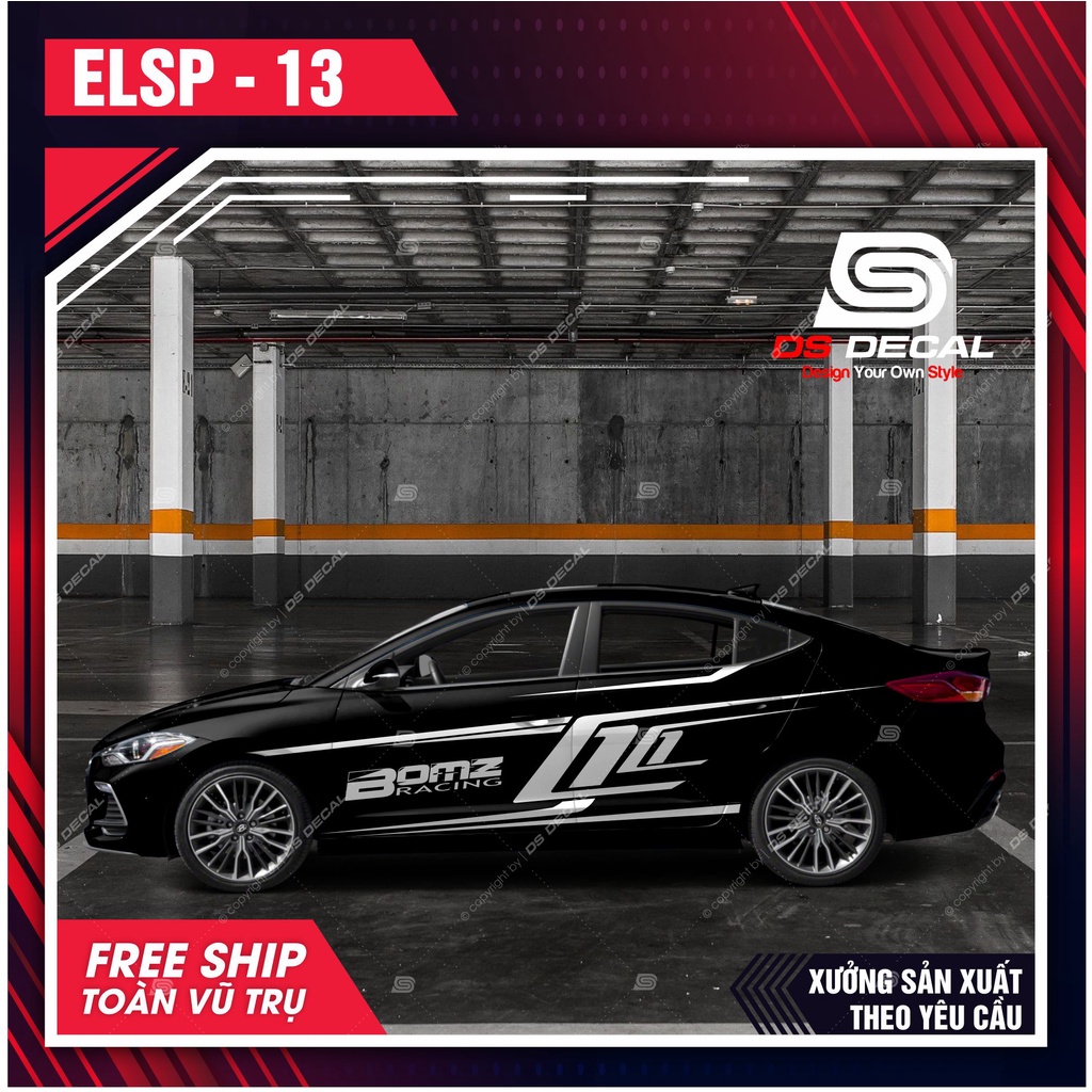 Tem dán xe ô tô Huyndai Elantra - 13, Sticker trang trí xe ô tô, decal dán ô tô PVC chống nước - DSDECAL