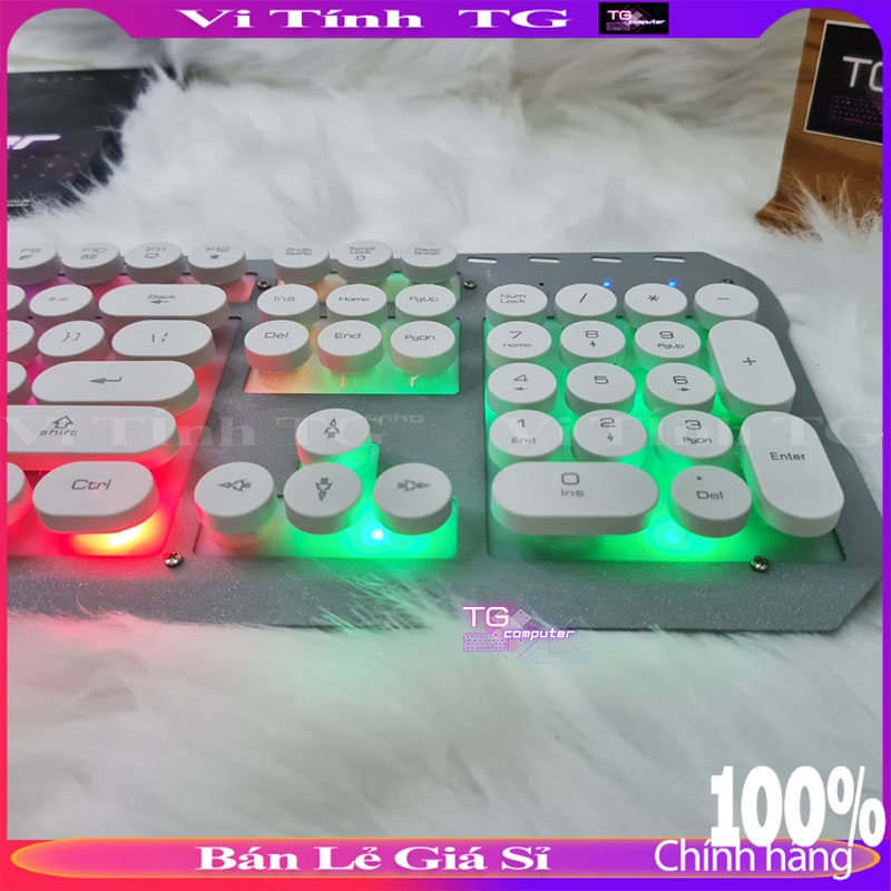 Bàn phím giả cơ gaming có led có dây nút tròn đế hợp kim màu trắng / đen ,.... VTTG40