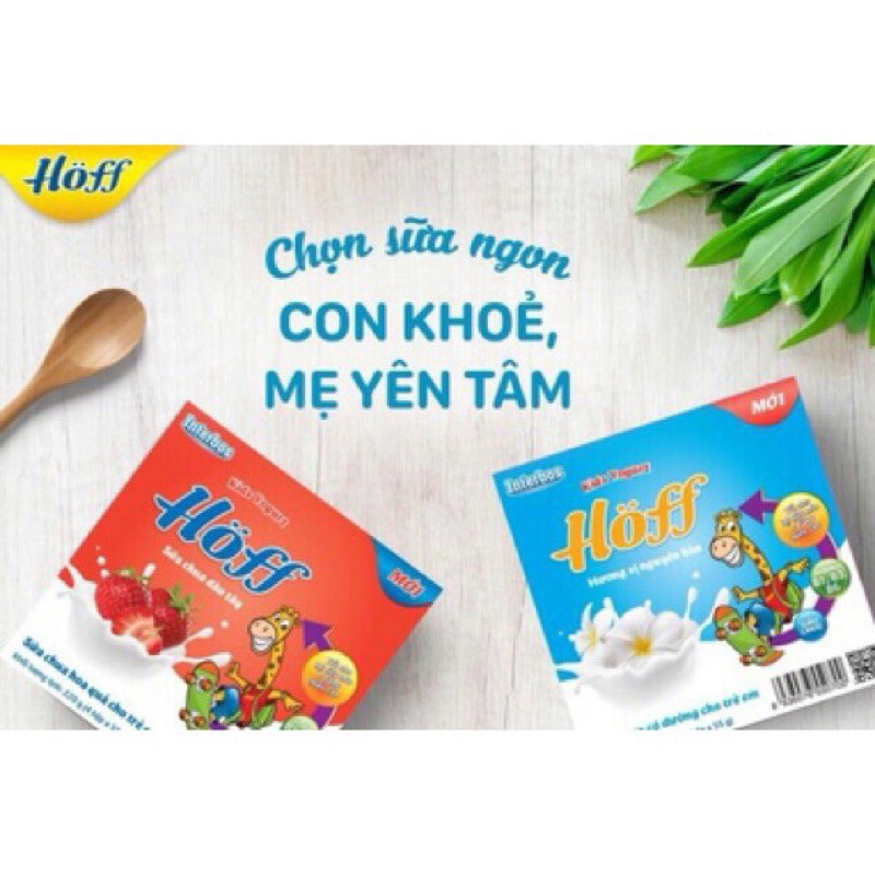 Sữa Chua dinh dưỡng Hoff cho bé vỉ 4 hộp x 55g các vị Dâu/Chuối/Táo/Trắng/Lên men/Pho Mai