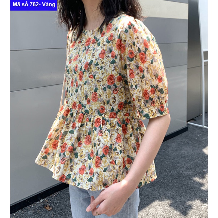 Áo sơ mi nữ kiểu hoa nhún eo -B762