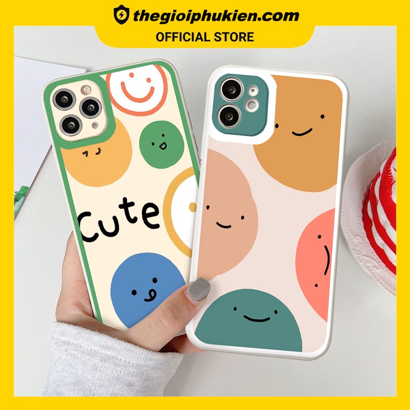Ốp iphone - Ốp lưng iphone cạnh vuông viền camera Mặt cười nhiều màu dành cho ip 6 đến 14promax - ng036
