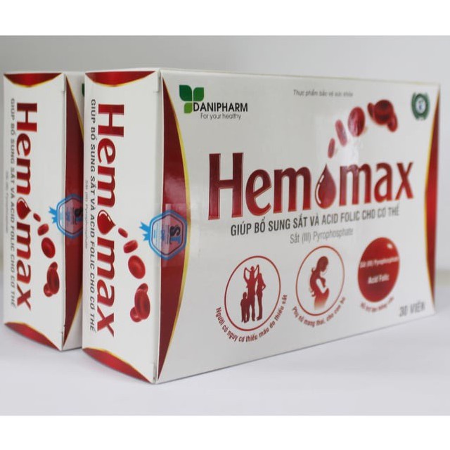 Viên uống cho bà bầu bổ sung Sắt và Acid Folic - Hemomax DANIPHARM hộp 30 viên