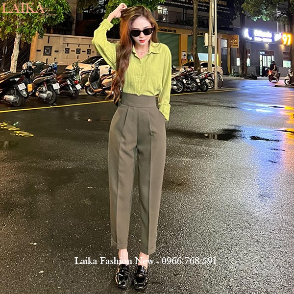 Quần tây nữ lưng cao khóa sau cạp V bản to đi học làm công sở dáng quần baggy nữ cạp cao vải dày mềm co giãn nhẹ đi học