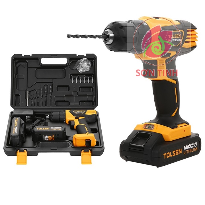 Máy khoan pin 2 tốc độ 10mm 20V  TOLSEN 79033 , Khoan sắt , gỗ, khoan bê tông