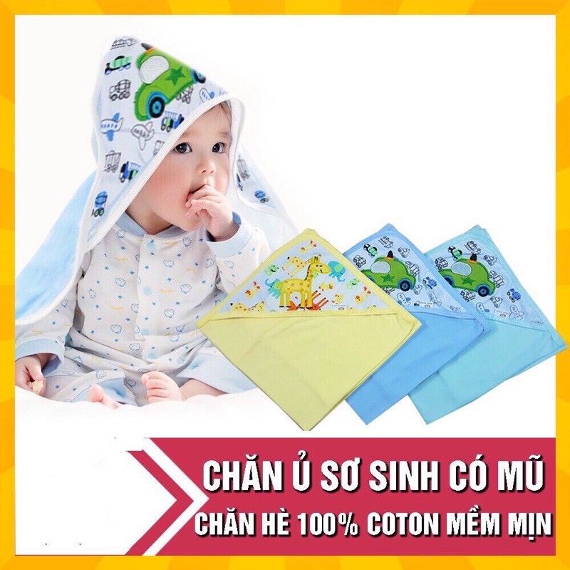 CHĂN Ủ CÓ MŨ COTTON CHO BÉ (Loại đẹp)