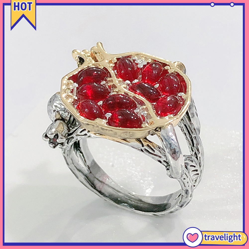 Nhẫn Hợp Kim Đính Đá Lựu K1 Phong Cách Vintage