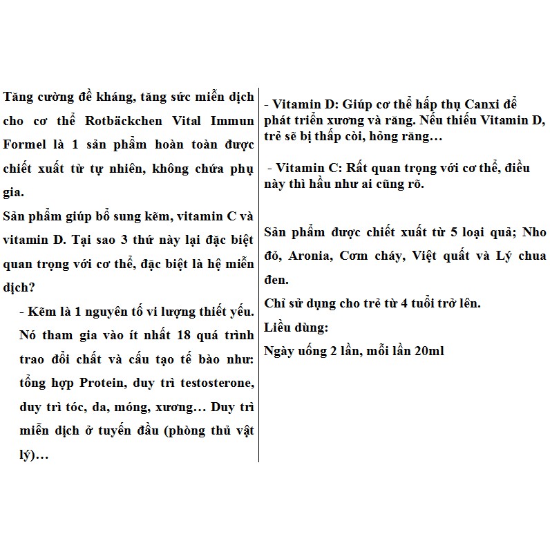 Siro Rotbackchen Vital Immun 450ml của Đức