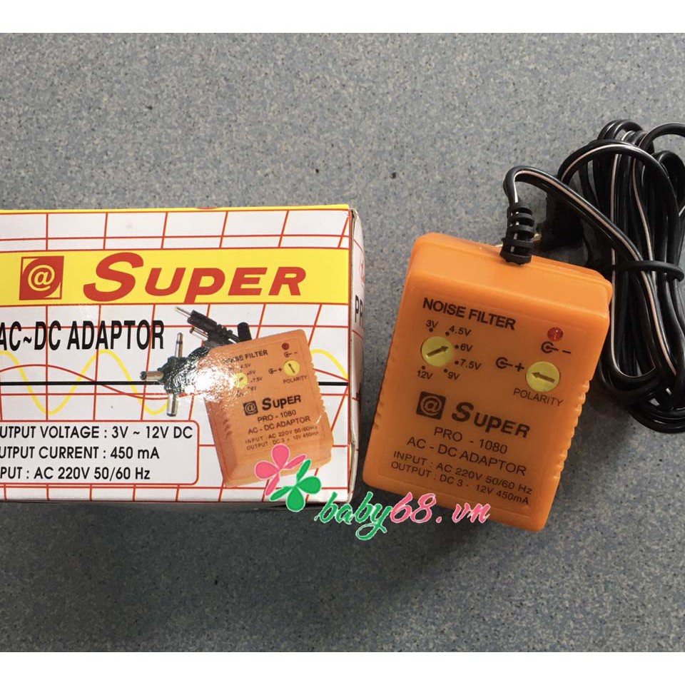 Nguồn Adapter đa năng SUPER 1080 450MA 3-12V, 6 đầu ra đảo cực được