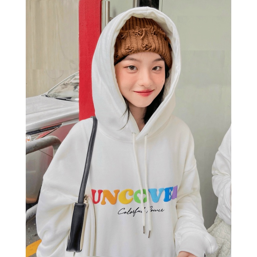Áo Hoodies Nữ Chui Đầu Có Nón Uncover Chất Nỉ Dàu Mịn Form Rộng Mặc Đẹp THoải Mái NEW UNISEX