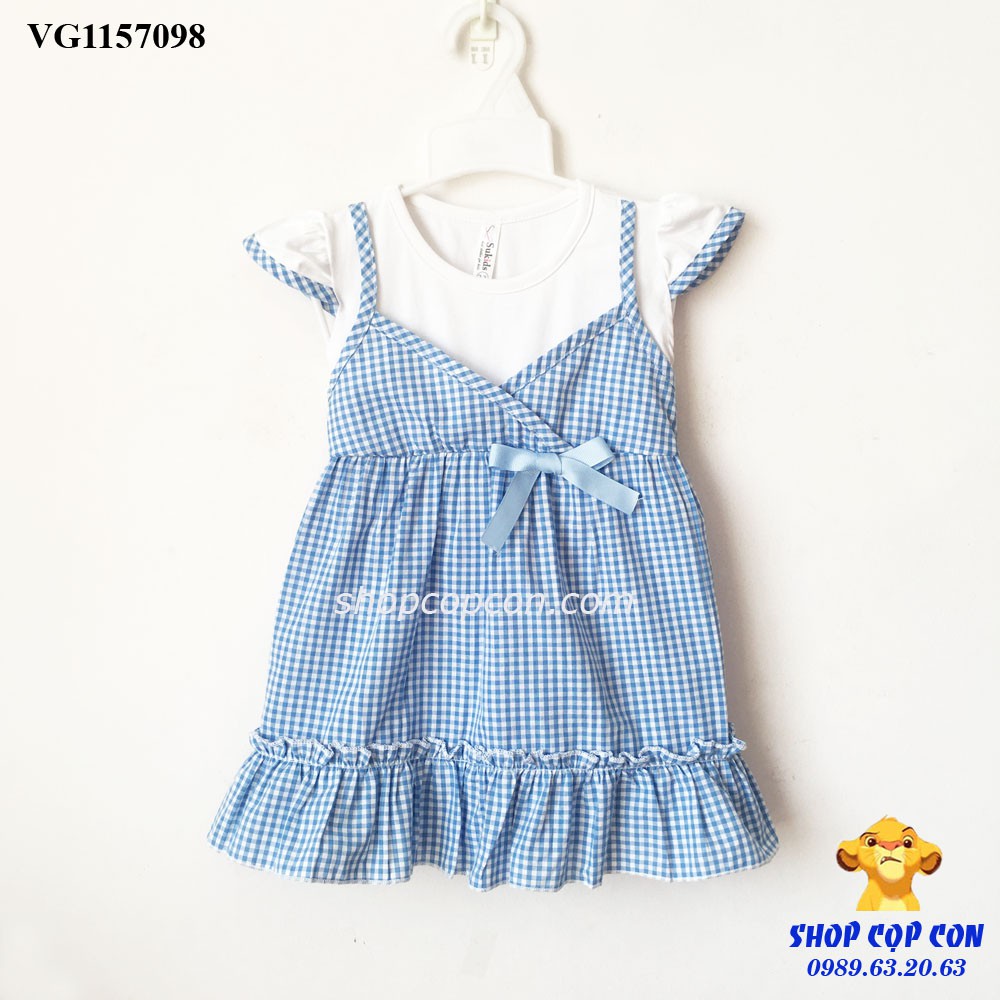 Đầm yếm caro xanh phối trắng