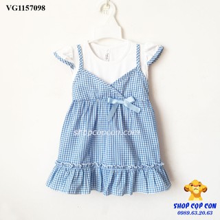 Đầm yếm caro xanh phối trắng