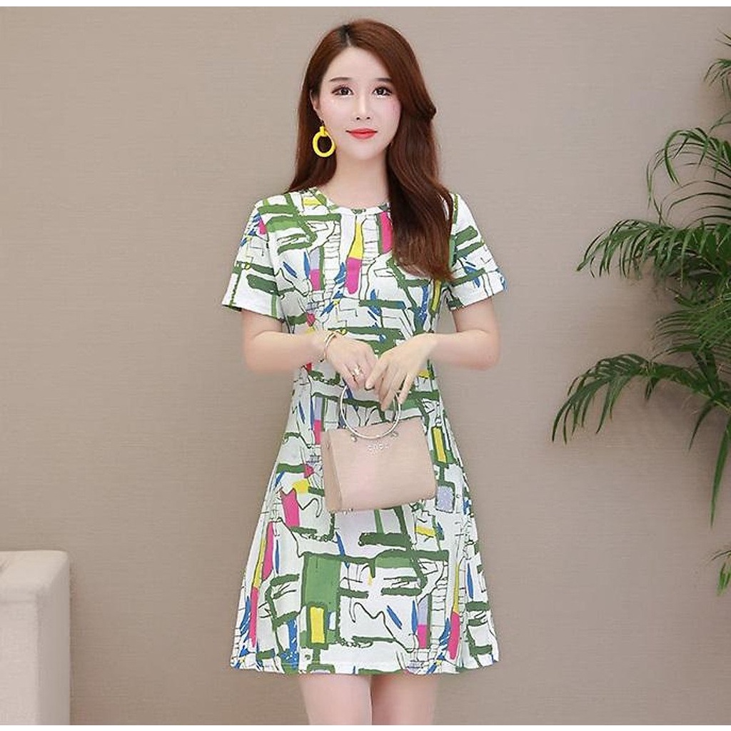 Đầm mặc nhà dạo phố đi chơi chất thun mềm thời trang nữ dáng suông phối màu kiểu Da67