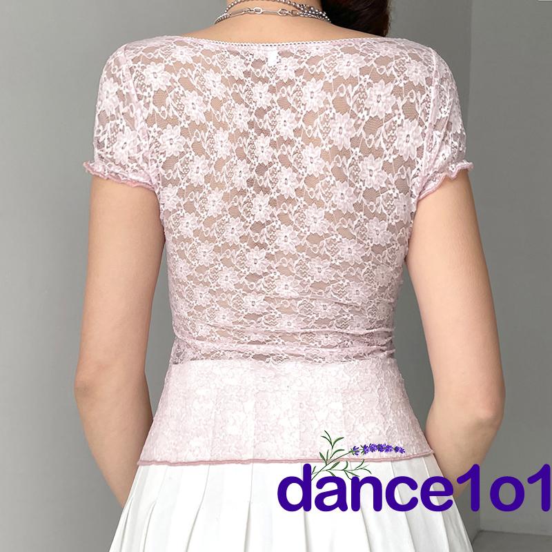 ✪Sz❀Áo Kiểu Trong Suốt Phối Ren Và Nơ Thời Trang Mùa Hè Cho Nữ