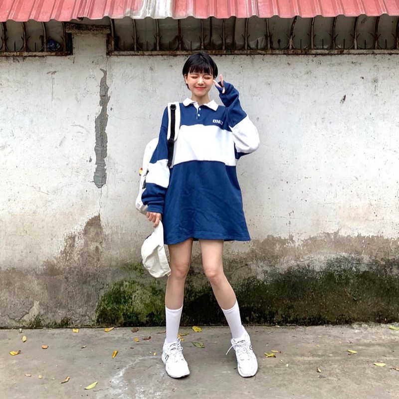 Áo Polo phối màu Hàn Quốc - Áo tay dài phối màu