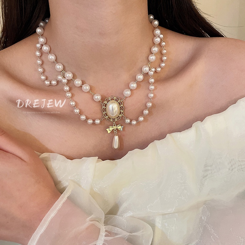 DREJEW Dây chuyền đính ngọc trai phong cách Hàn Quốc cổ điển sang trọng thời trang cho nữ