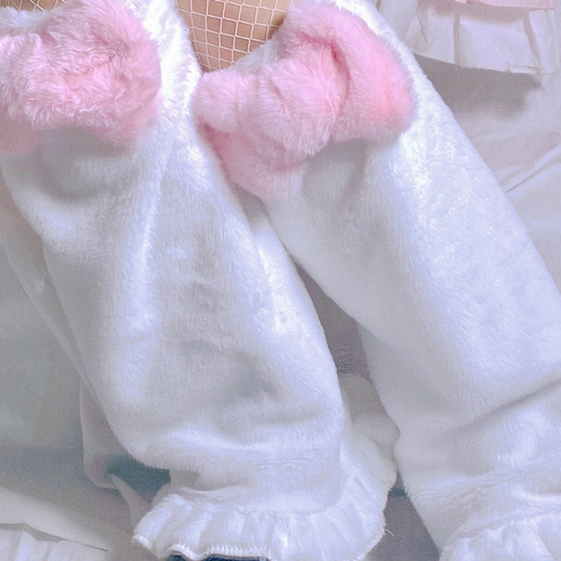 XIXI Vớ lông cao cổ phối nơ giữ ấm mùa đông phong cách Harajuku cho nữ