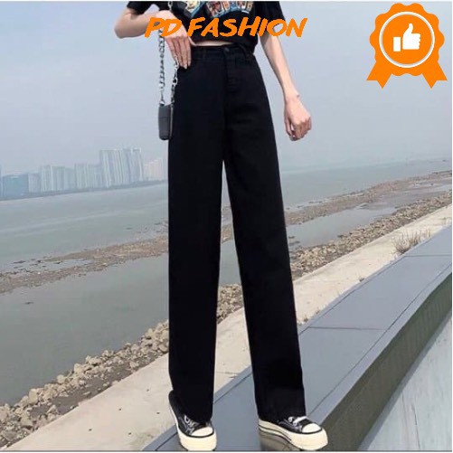 Quần jean bò ống rộng suông xuông nữ jeans cạp cao phong cách Hàn Quốc sành điệu style năm 2021 PD FASHION