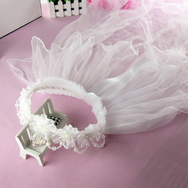 Mạng Che Mặt Viền Ruy Băng Đính Hoa Và Vương Miện Dùng Chụp Ảnh Cho Bé Gái