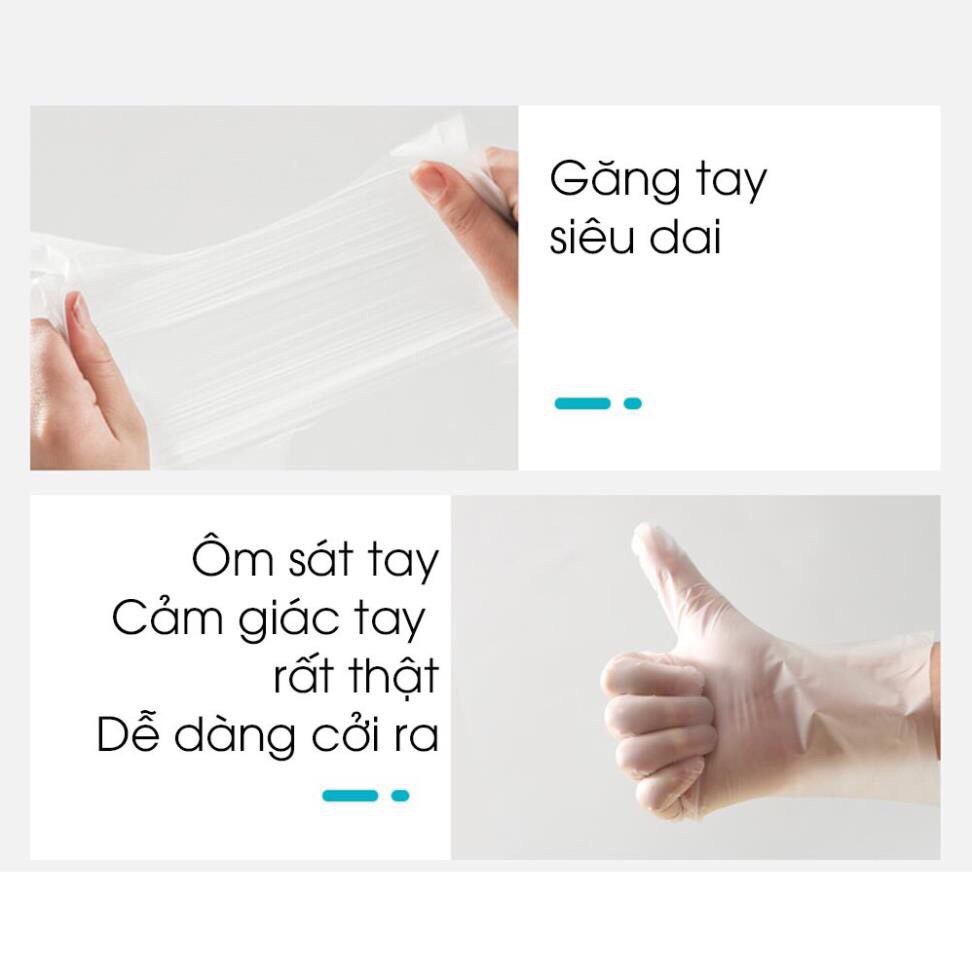 🍉Hộp 100 găng tay dùng trong suốt dày dặn siêu dai không mùi chống thấm nước DUASHOP.