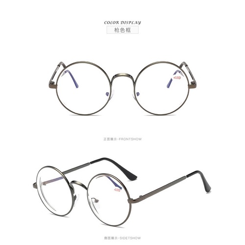 【100°-400° Kính cận gọng tròn lớn kim loại chống bức xạ phong cách Retro