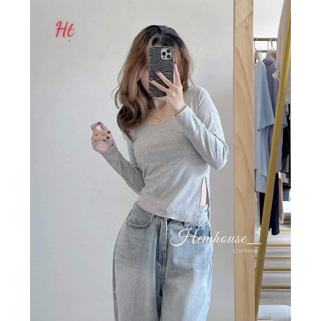 Áo thun dài tay bozip xẻ tà lệch H26