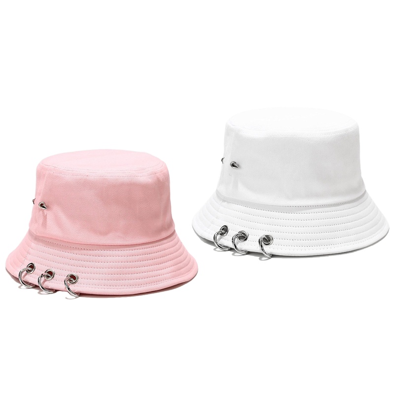 Mũ Bucket Màu Trơn Đính Đinh Tán 3 Vòng Kim Loại Chống Nắng Ngoài Trời Phong Cách Harajuku Hip Hop Cho Nam Và Nữ