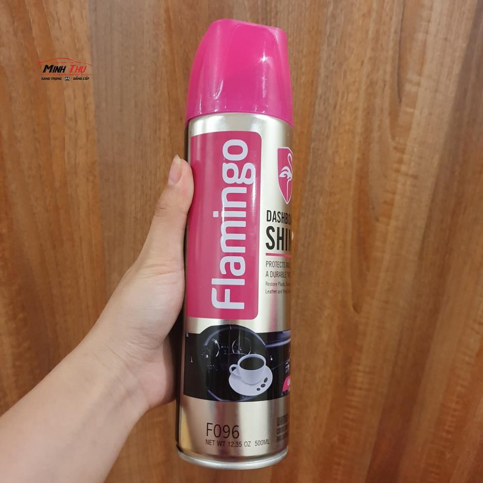 Bình Xịt Dưỡng Bóng Nội Thất - Đồ Da Ô Tô Vị Cafe - Flamingo F096 500ml - Hãng Phân Phối Chính Thức