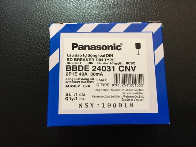 Cầu dao CB chống giật 40A Panasonic 2cực