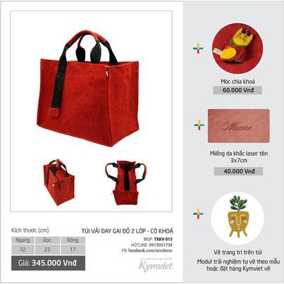 Túi Xách Nữ KYMVIET Vải Đay Thiết Kế Thời Trang, Handmade [TXKV-012]