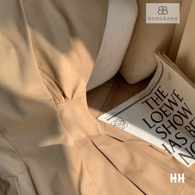 VÁY THÔ KAKI CHIẾT EO TAY VỂNH ĐANG XOÈ VTKTTH