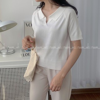 Áo len mỏng trơn cổ bẻ cộc tay