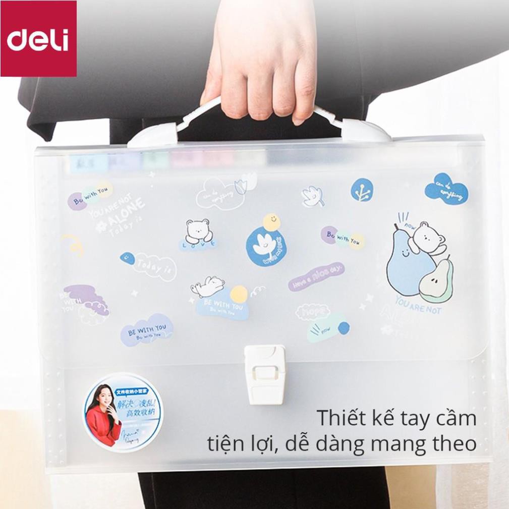 Cặp tài liệu mở rộng 13 ngăn Deli - Dùng cho học sinh - trong suốt - chất liệu nhựa cao cấp - 1 chiếc - 72563 [Deli]