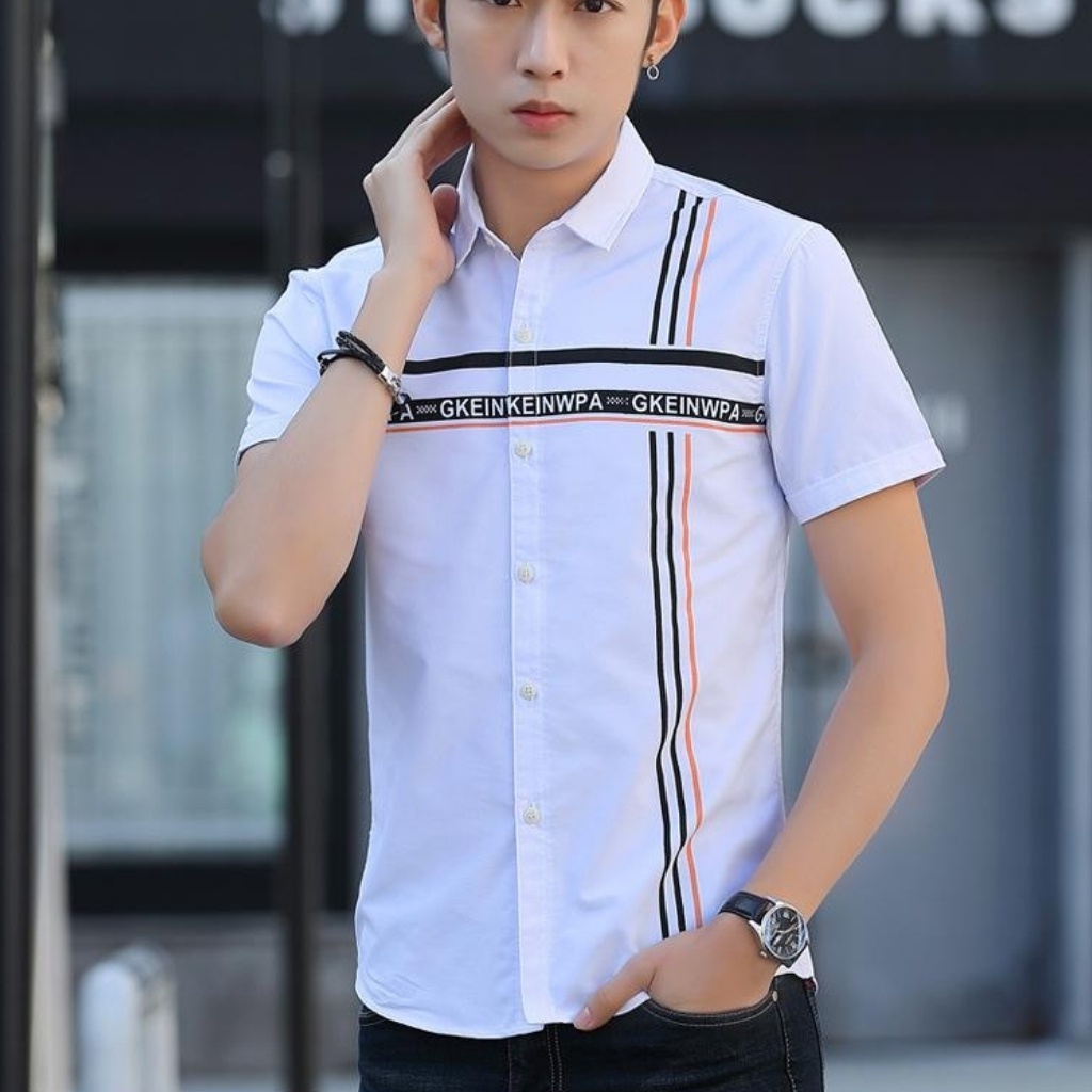 Áo sơ mi nam ngắn tay phối sọc ngang dọc Mã A658 Thời trang DEAL123 SHOP cao cấp Hàng chất lượng XNK